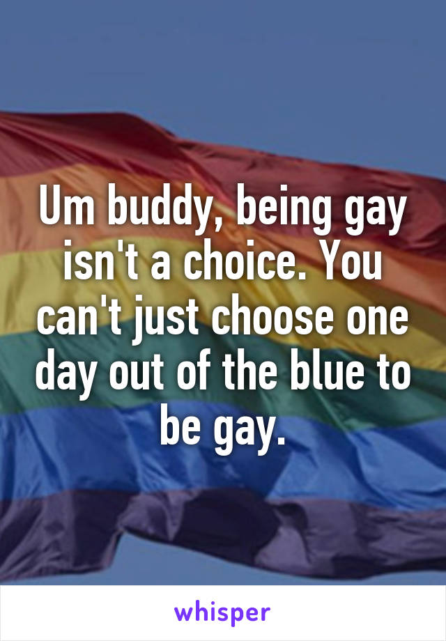 Um buddy, being gay isn't a choice. You can't just choose one day out of the blue to be gay.