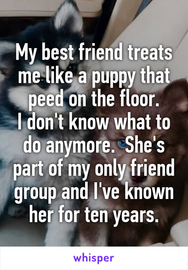 My best friend treats me like a puppy that peed on the floor.
I don't know what to do anymore.  She's part of my only friend group and I've known her for ten years.