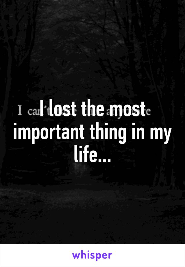 I lost the most important thing in my life...