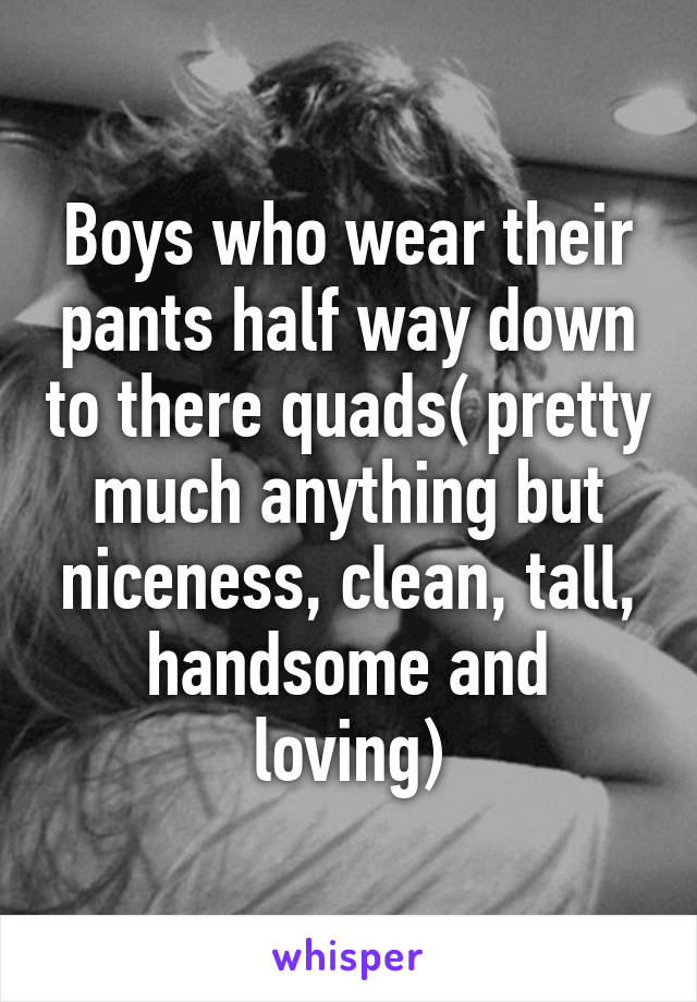 Boys who wear their pants half way down to there quads( pretty much anything but niceness, clean, tall, handsome and loving)