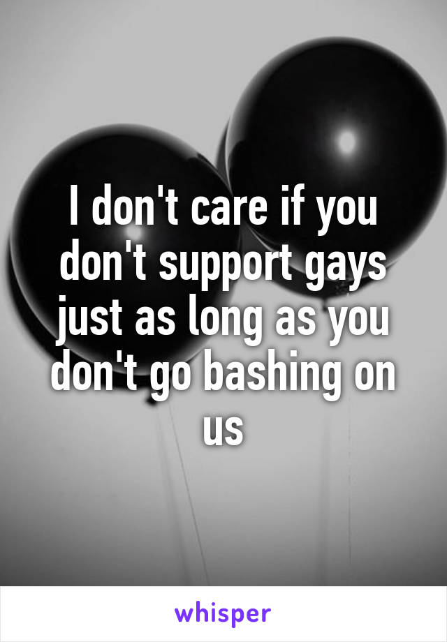 I don't care if you don't support gays just as long as you don't go bashing on us