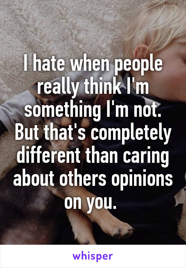 I hate when people really think I'm something I'm not. But that's completely different than caring about others opinions on you. 