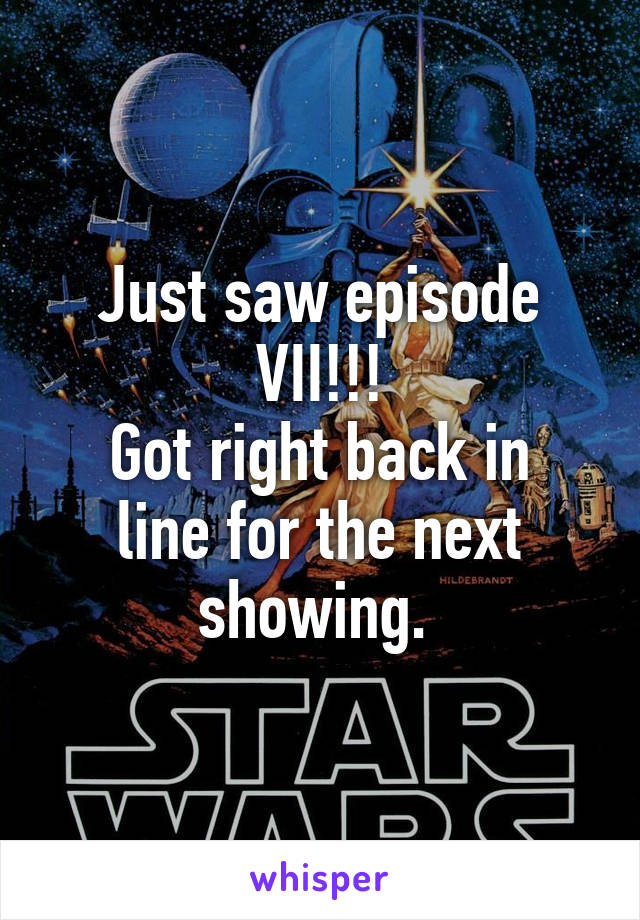 Just saw episode VII!!!
Got right back in line for the next showing. 