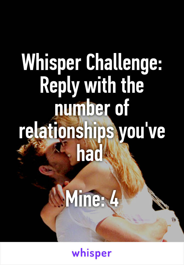 Whisper Challenge:
Reply with the number of relationships you've had 

Mine: 4