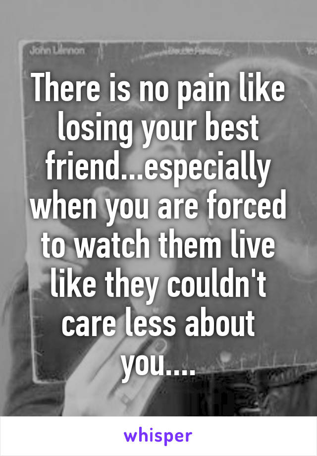 There is no pain like losing your best friend...especially when you are forced to watch them live like they couldn't care less about you....