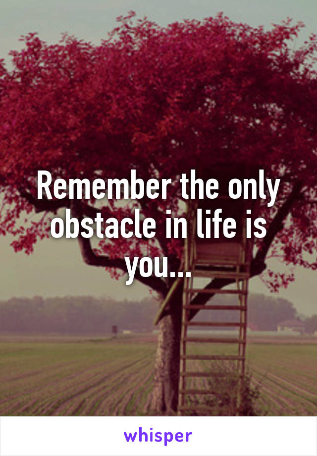 Remember the only obstacle in life is you...