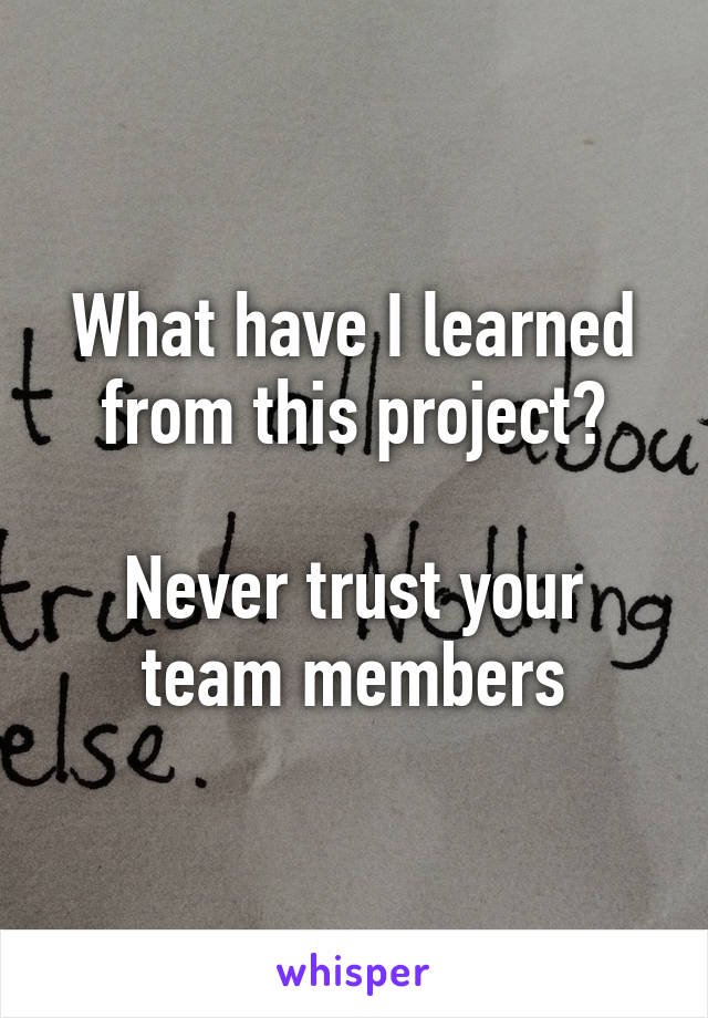 What have I learned from this project?

Never trust your team members