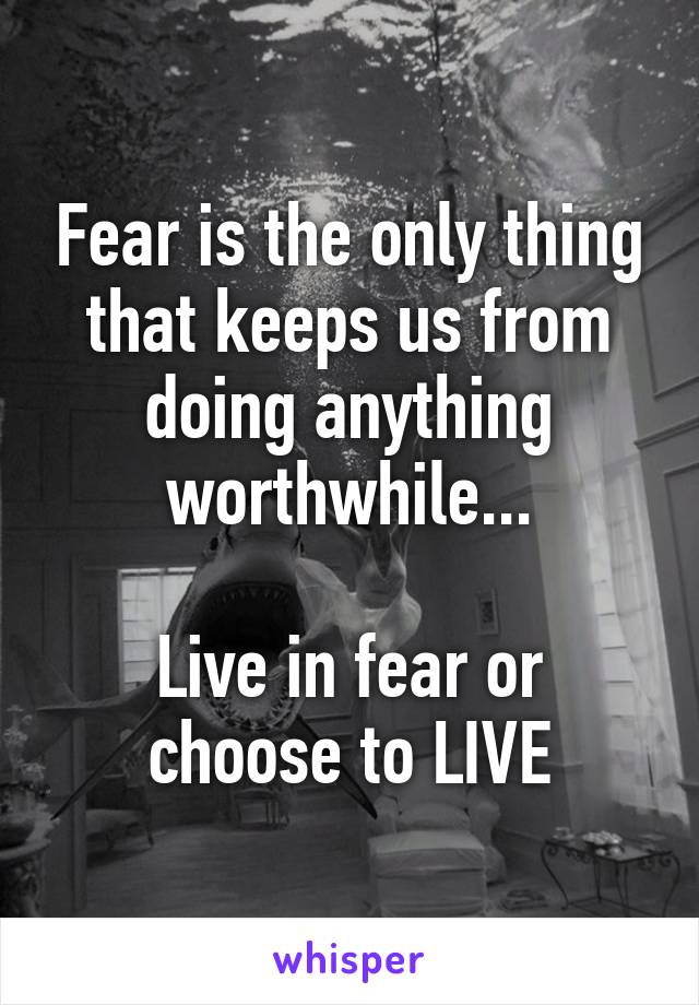 Fear is the only thing that keeps us from doing anything worthwhile...

Live in fear or choose to LIVE