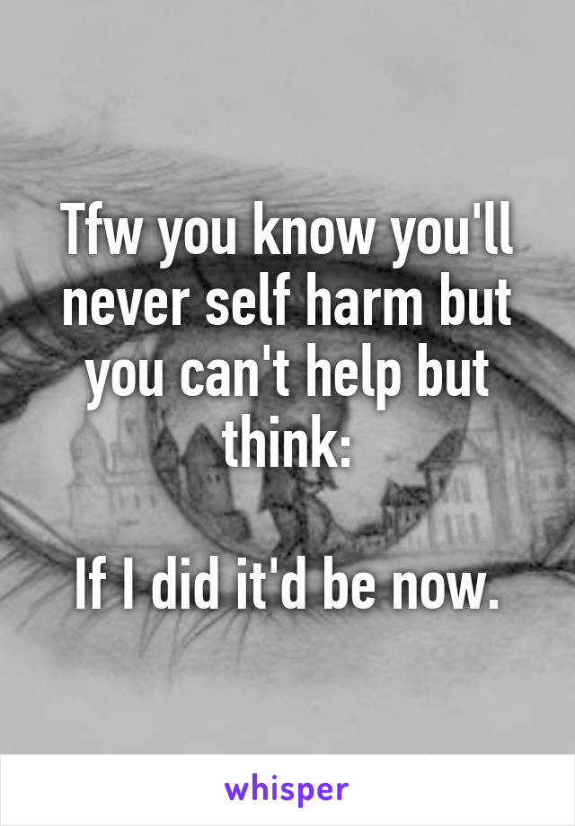 Tfw you know you'll never self harm but you can't help but think:

If I did it'd be now.