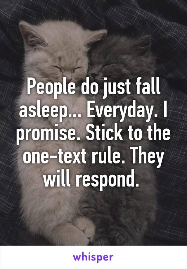 People do just fall asleep... Everyday. I promise. Stick to the one-text rule. They will respond. 