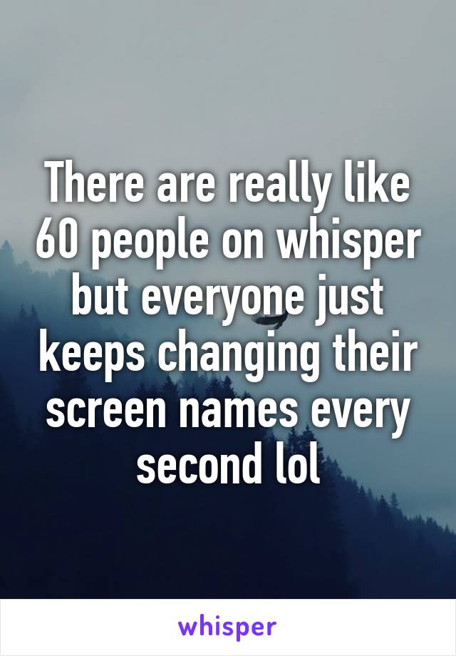 There are really like 60 people on whisper but everyone just keeps changing their screen names every second lol