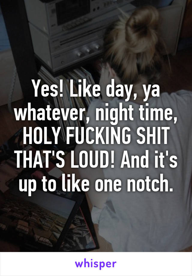 Yes! Like day, ya whatever, night time, HOLY FUCKING SHIT THAT'S LOUD! And it's up to like one notch.