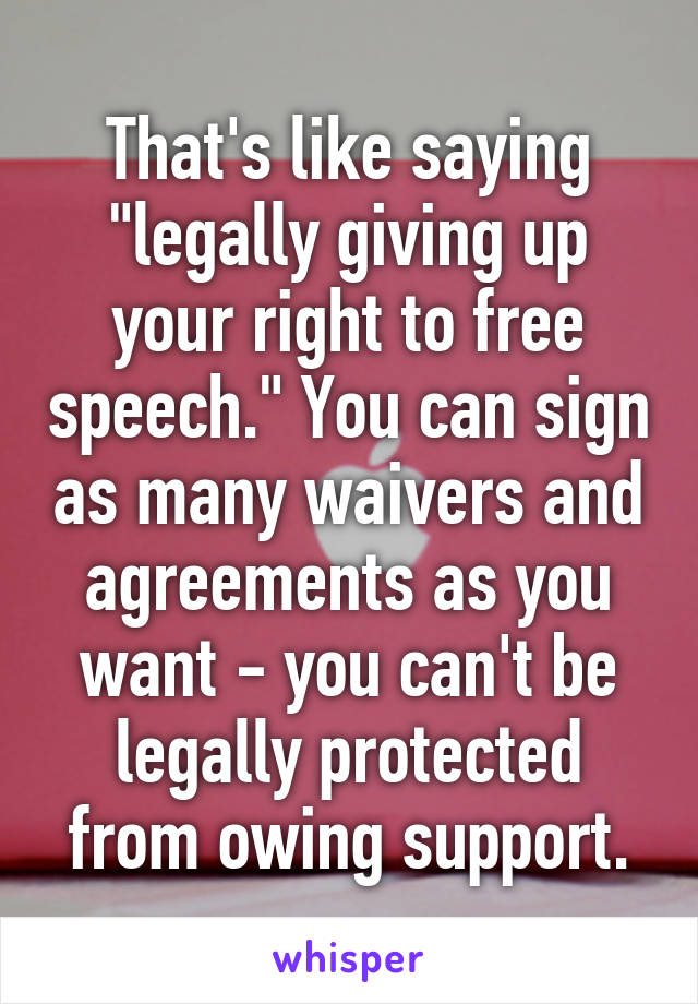 That's like saying "legally giving up your right to free speech." You can sign as many waivers and agreements as you want - you can't be legally protected from owing support.