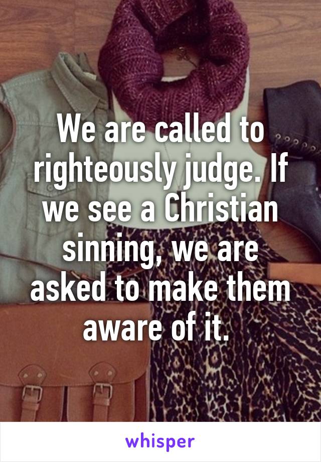 We are called to righteously judge. If we see a Christian sinning, we are asked to make them aware of it. 