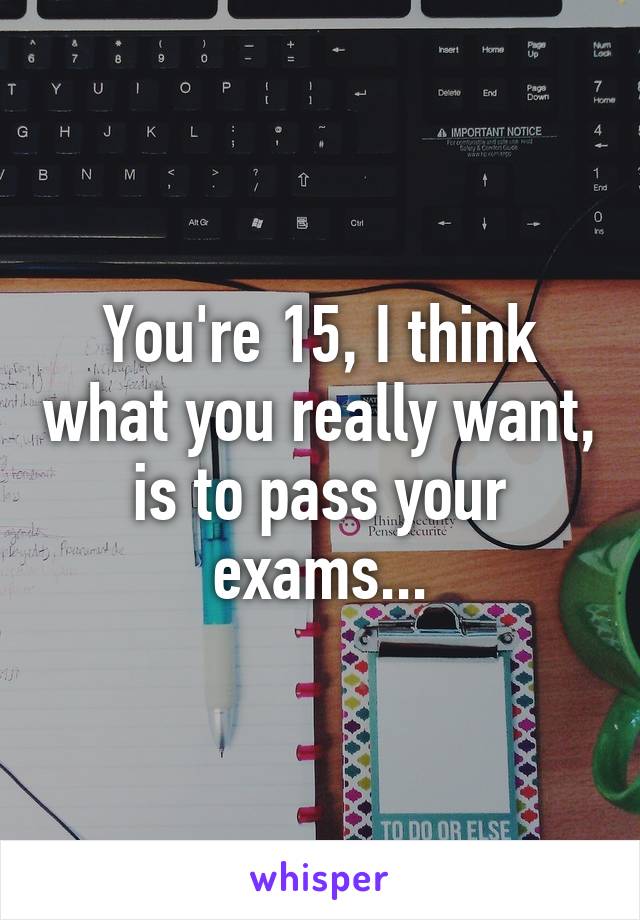 You're 15, I think what you really want, is to pass your exams...