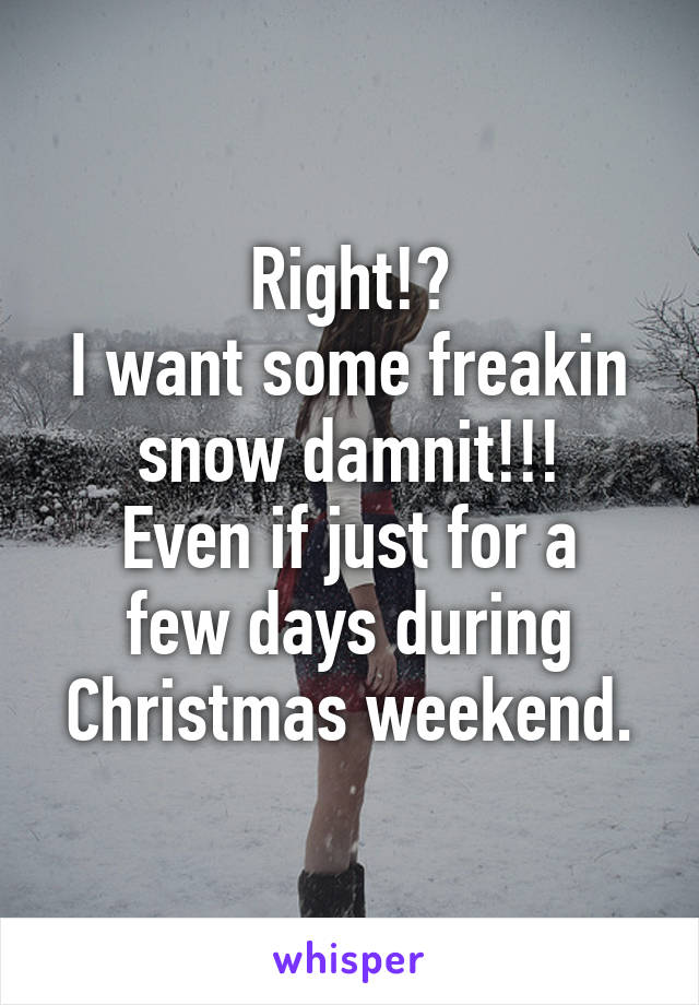 Right!?
I want some freakin snow damnit!!!
Even if just for a few days during Christmas weekend.