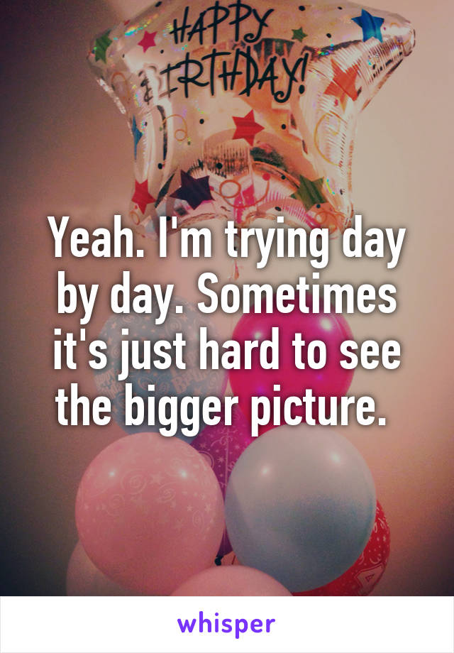 Yeah. I'm trying day by day. Sometimes it's just hard to see the bigger picture. 