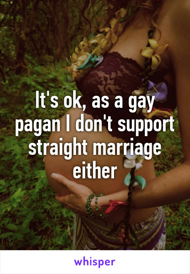 It's ok, as a gay pagan I don't support straight marriage either