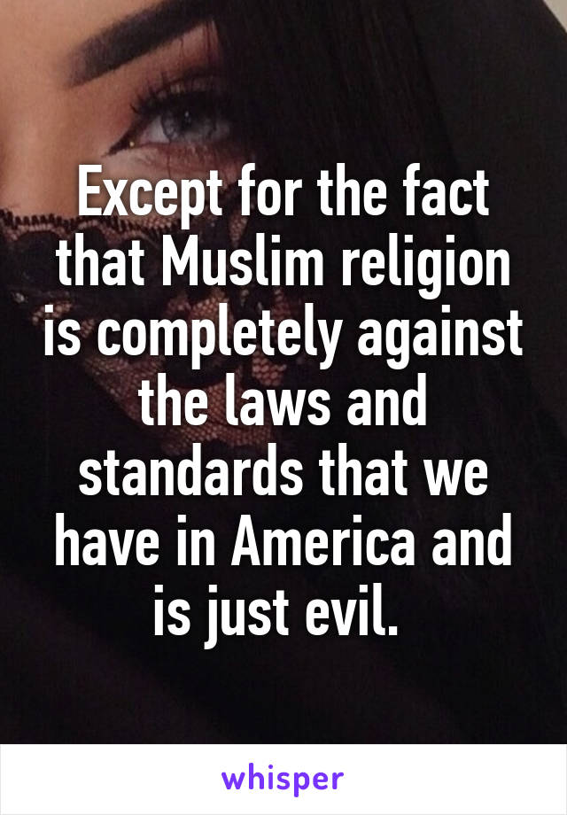 Except for the fact that Muslim religion is completely against the laws and standards that we have in America and is just evil. 