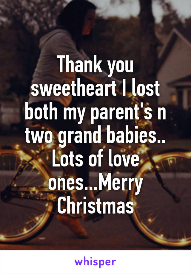 Thank you sweetheart I lost both my parent's n two grand babies.. Lots of love ones...Merry Christmas