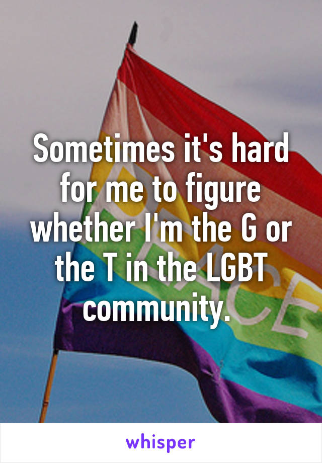 Sometimes it's hard for me to figure whether I'm the G or the T in the LGBT community. 