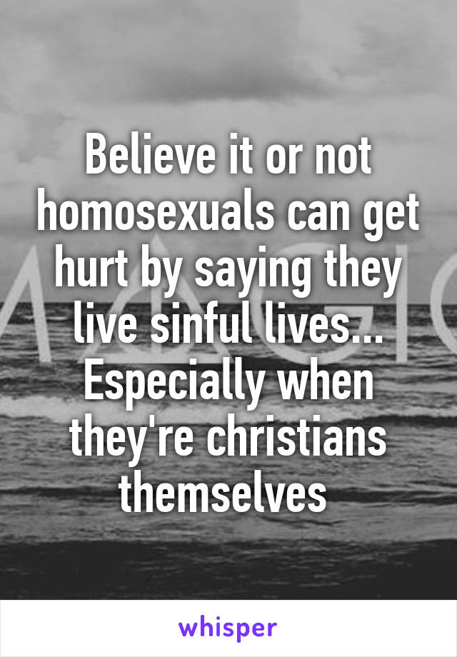 Believe it or not homosexuals can get hurt by saying they live sinful lives... Especially when they're christians themselves 