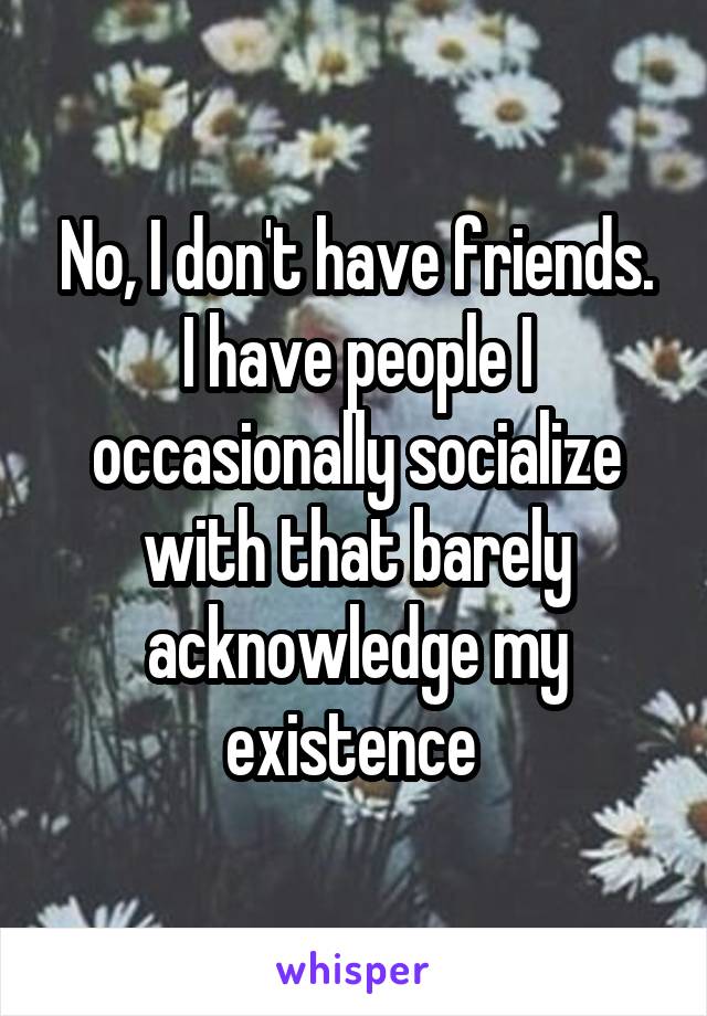 No, I don't have friends. I have people I occasionally socialize with that barely acknowledge my existence 