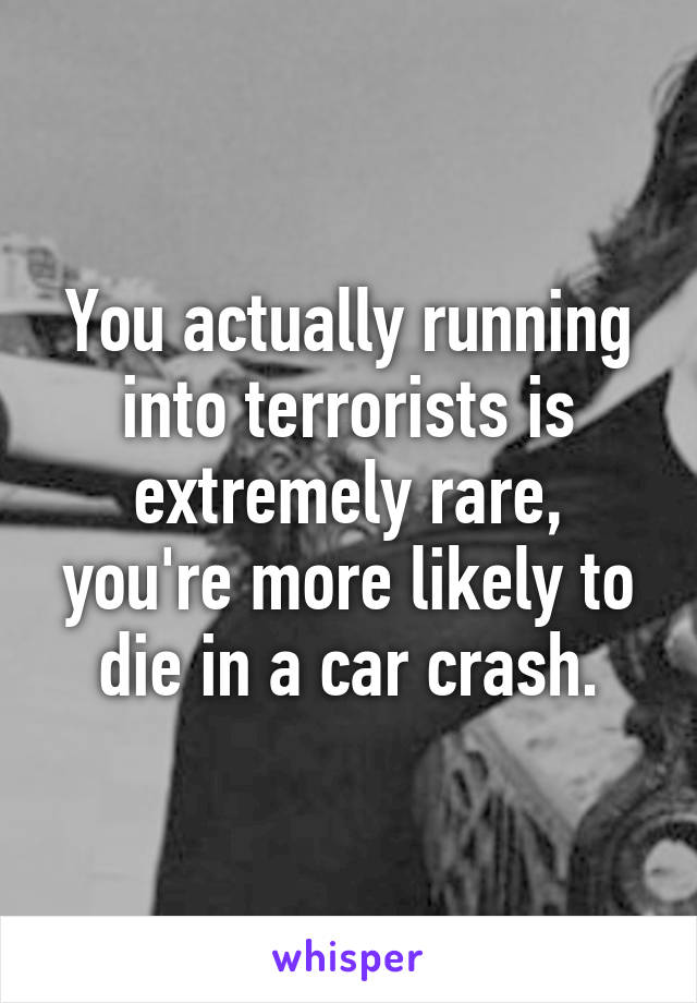 You actually running into terrorists is extremely rare, you're more likely to die in a car crash.