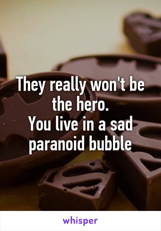 They really won't be the hero.
You live in a sad paranoid bubble