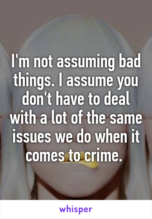 I'm not assuming bad things. I assume you don't have to deal with a lot of the same issues we do when it comes to crime. 