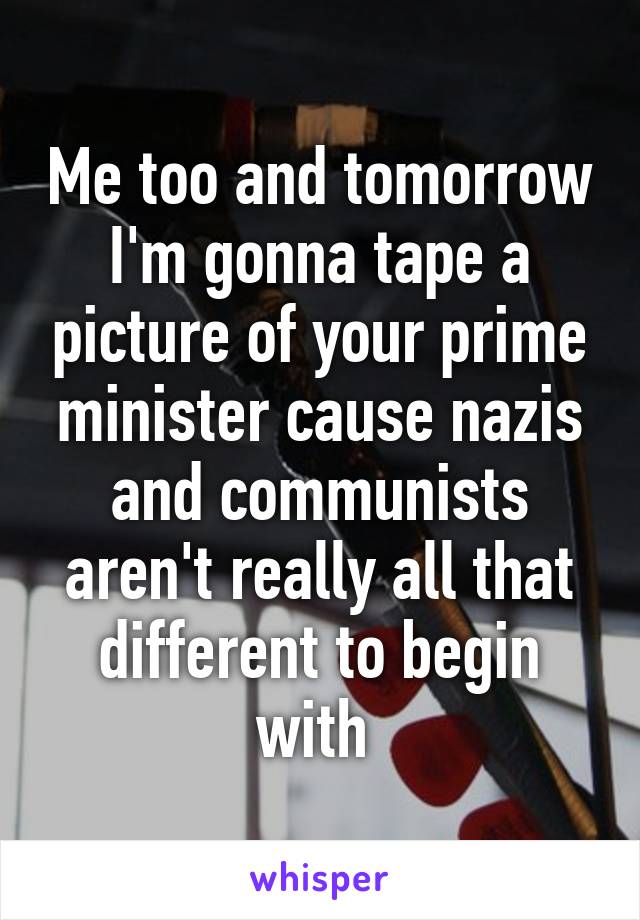 Me too and tomorrow I'm gonna tape a picture of your prime minister cause nazis and communists aren't really all that different to begin with 