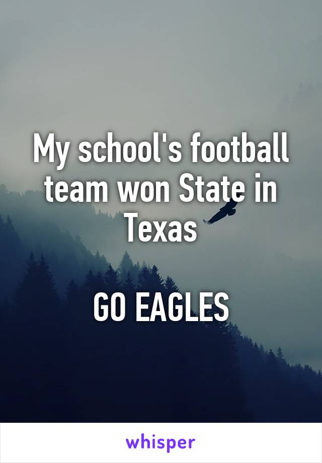My school's football team won State in Texas

GO EAGLES