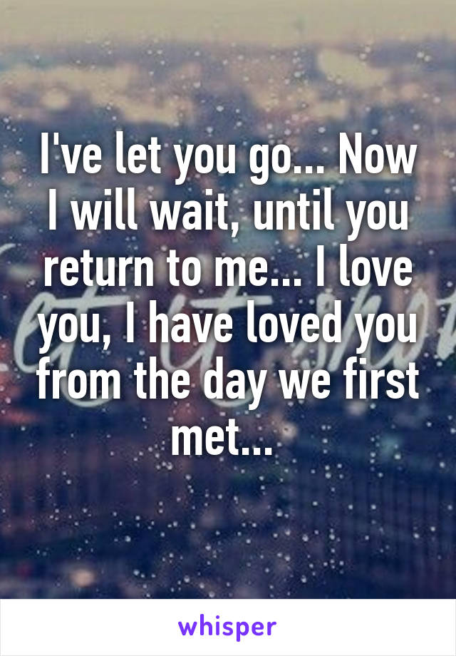 I've let you go... Now I will wait, until you return to me... I love you, I have loved you from the day we first met... 
