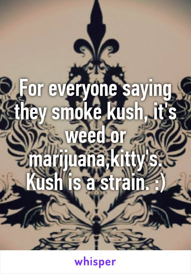 For everyone saying they smoke kush, it's weed or marijuana,kitty's. Kush is a strain. :)