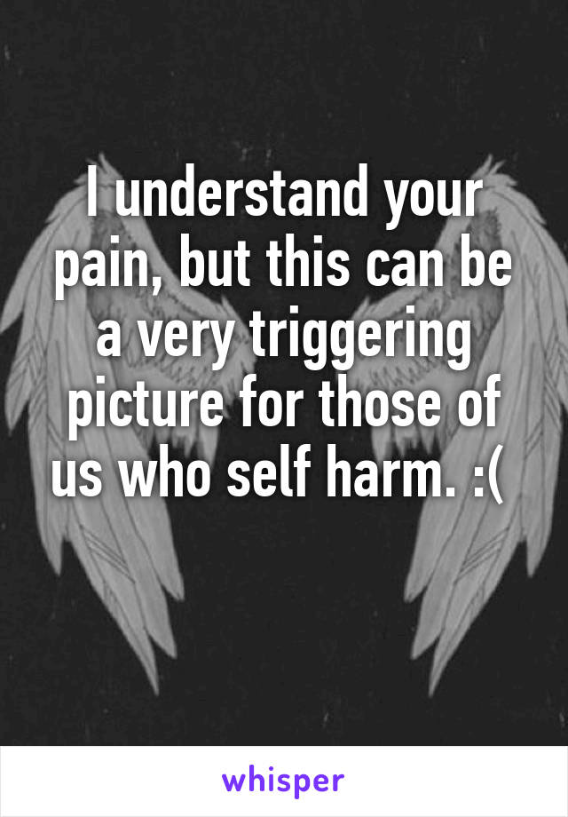 I understand your pain, but this can be a very triggering picture for those of us who self harm. :( 

