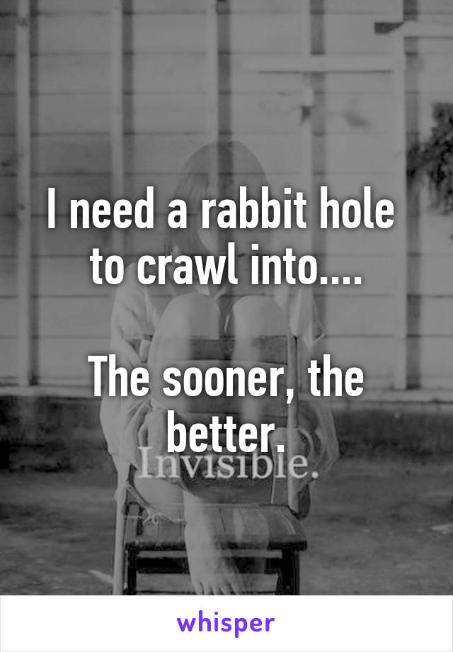 I need a rabbit hole  to crawl into....

The sooner, the better.