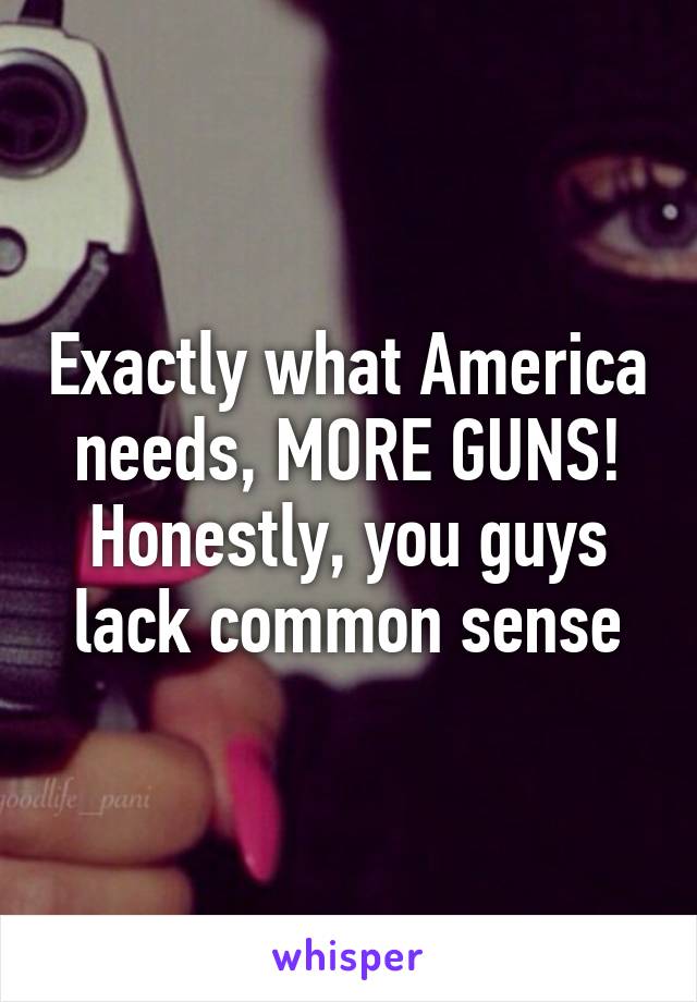 Exactly what America needs, MORE GUNS! Honestly, you guys lack common sense