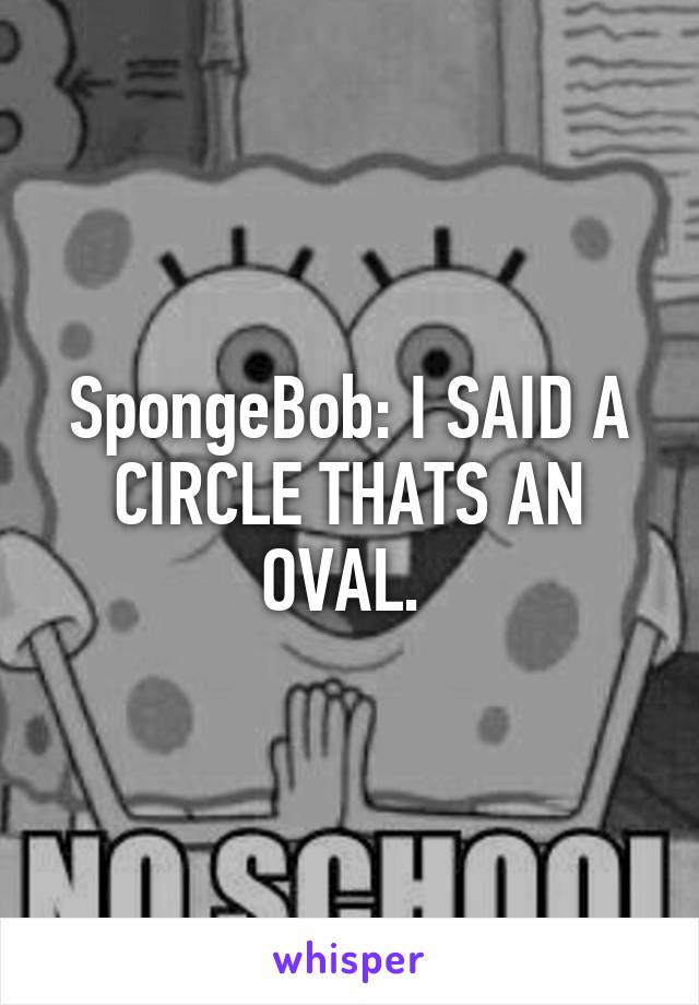 SpongeBob: I SAID A CIRCLE THATS AN OVAL. 