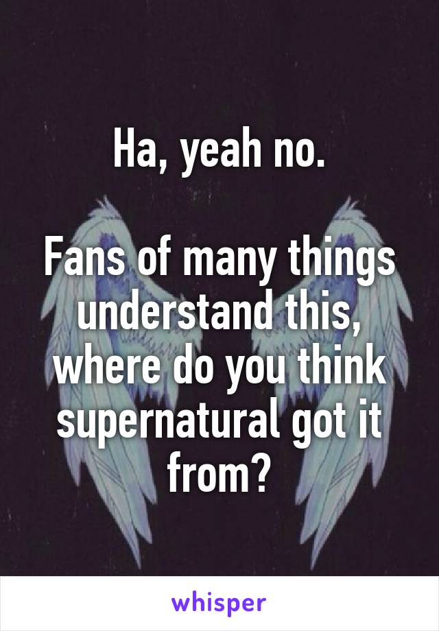 Ha, yeah no.

Fans of many things understand this, where do you think supernatural got it from?