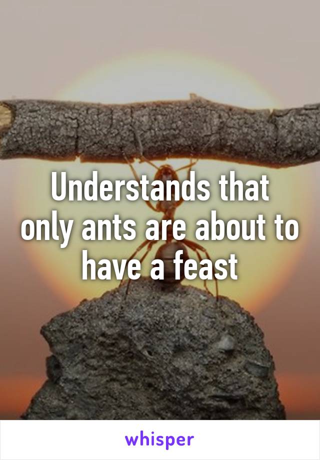 Understands that only ants are about to have a feast