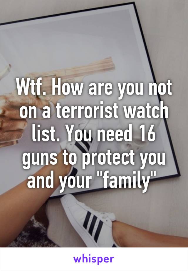 Wtf. How are you not on a terrorist watch list. You need 16 guns to protect you and your "family" 