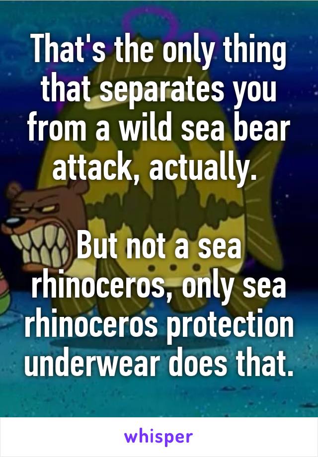 That's the only thing that separates you from a wild sea bear attack, actually. 

But not a sea rhinoceros, only sea rhinoceros protection underwear does that. 