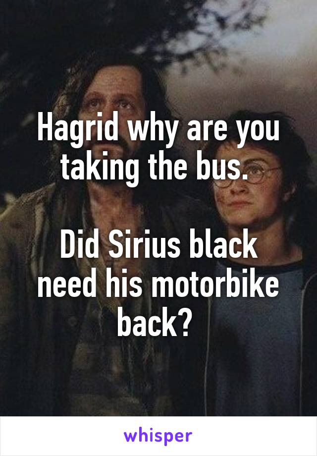 Hagrid why are you taking the bus. 

Did Sirius black need his motorbike back? 