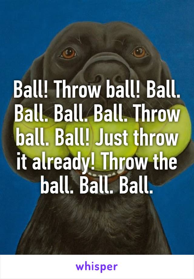 Ball! Throw ball! Ball. Ball. Ball. Ball. Throw ball. Ball! Just throw it already! Throw the ball. Ball. Ball.