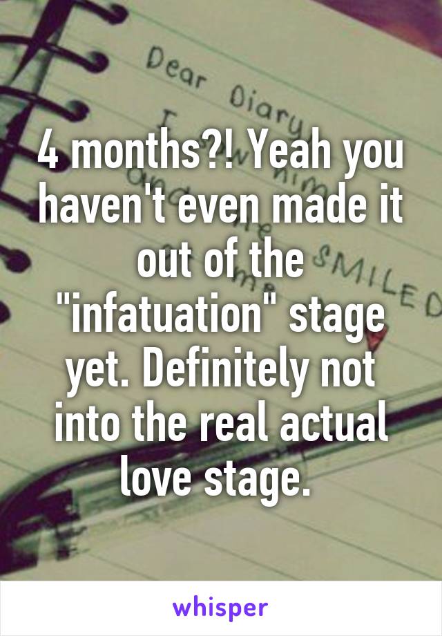 4 months?! Yeah you haven't even made it out of the "infatuation" stage yet. Definitely not into the real actual love stage. 