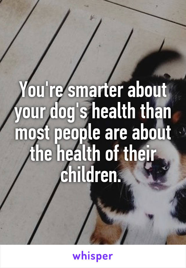 You're smarter about your dog's health than most people are about the health of their children. 