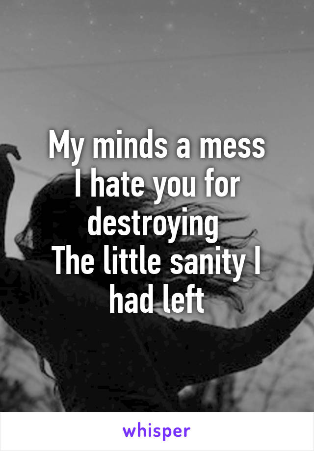 My minds a mess
I hate you for destroying 
The little sanity I had left