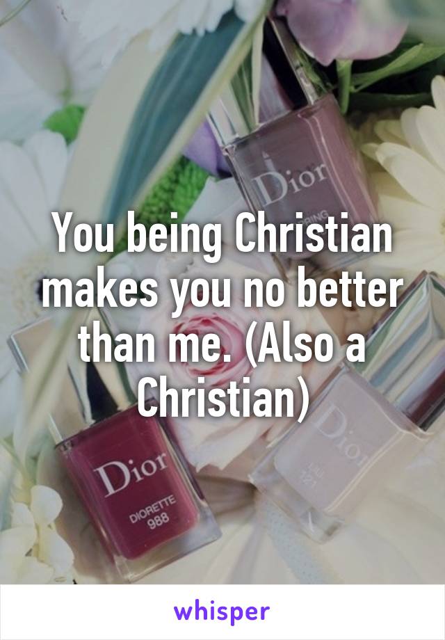 You being Christian makes you no better than me. (Also a Christian)