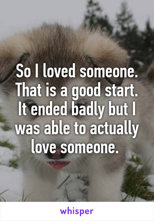So I loved someone. That is a good start. It ended badly but I was able to actually love someone. 