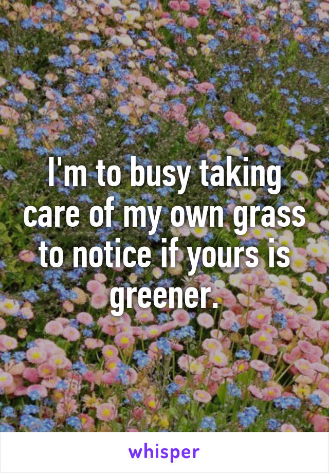 I'm to busy taking care of my own grass to notice if yours is greener.